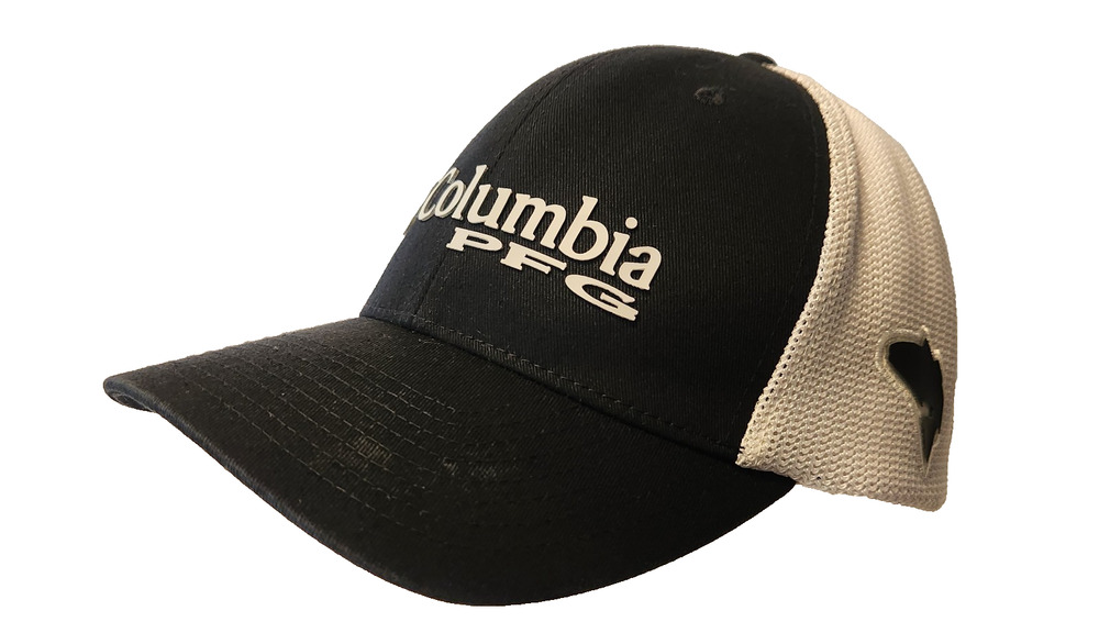 Columbia PFG Performance Fishing Gear FlexFit Hat Black White Mesh Trucker L/XL